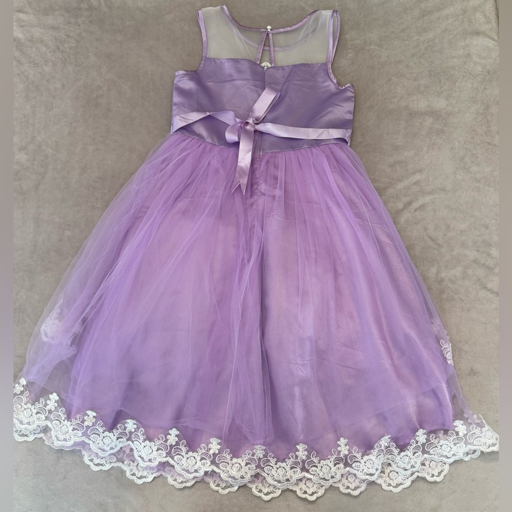 Girls Size 12 Purple Tulle Lace Dress Graduation Party Flower Wedding Sleeveless - Picture 8 of 13